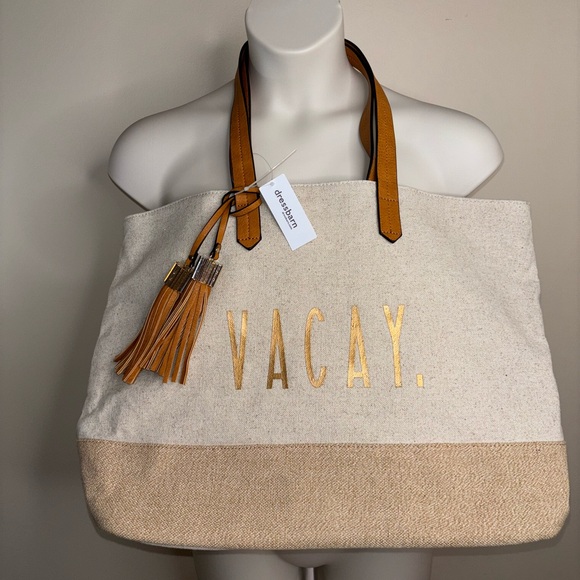 NWT Chic Vacay Canvas Tote Bag - Cream and Tan - Picture 2 of 7